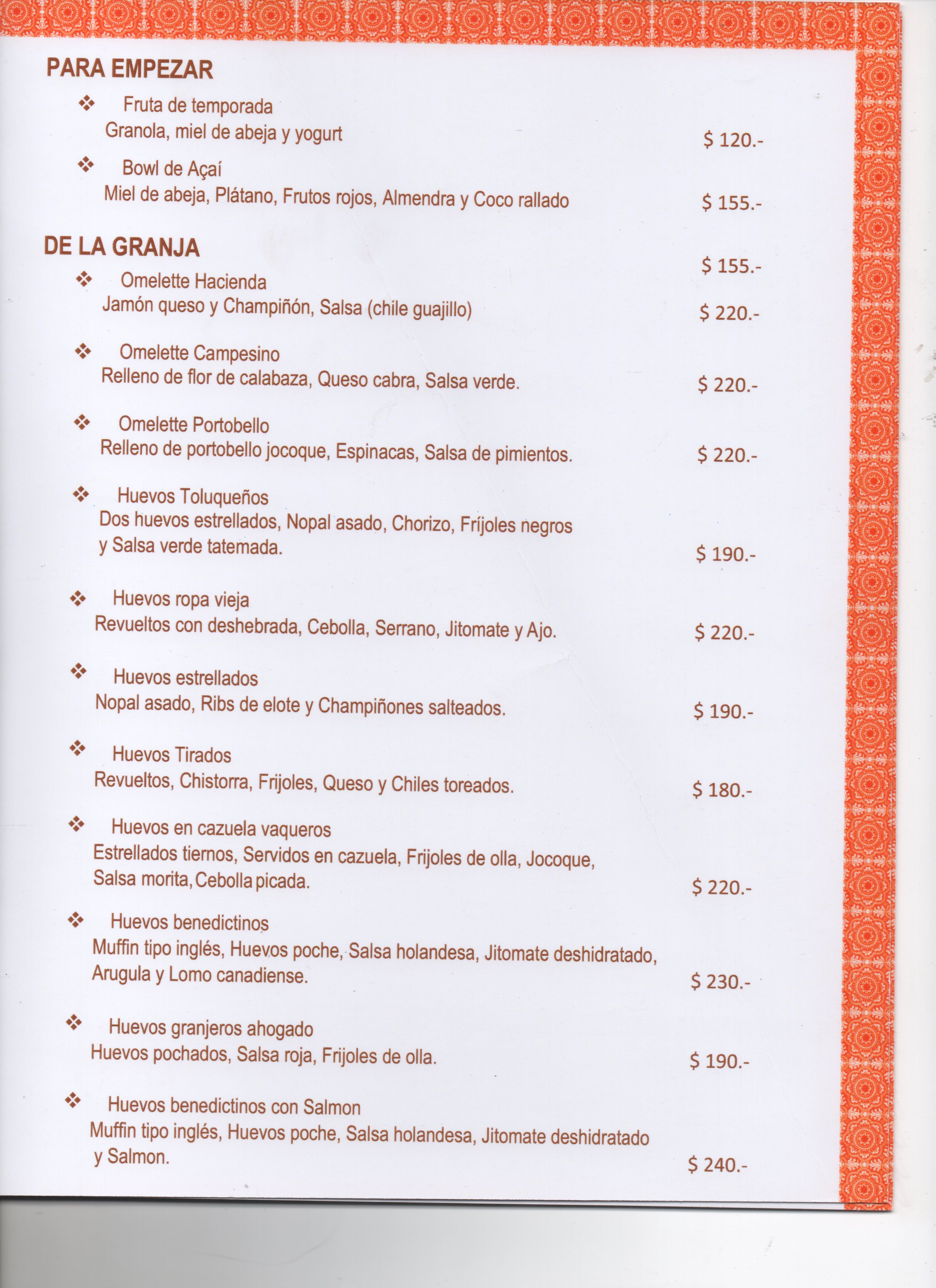 Página 2 del Menú de Desayunos