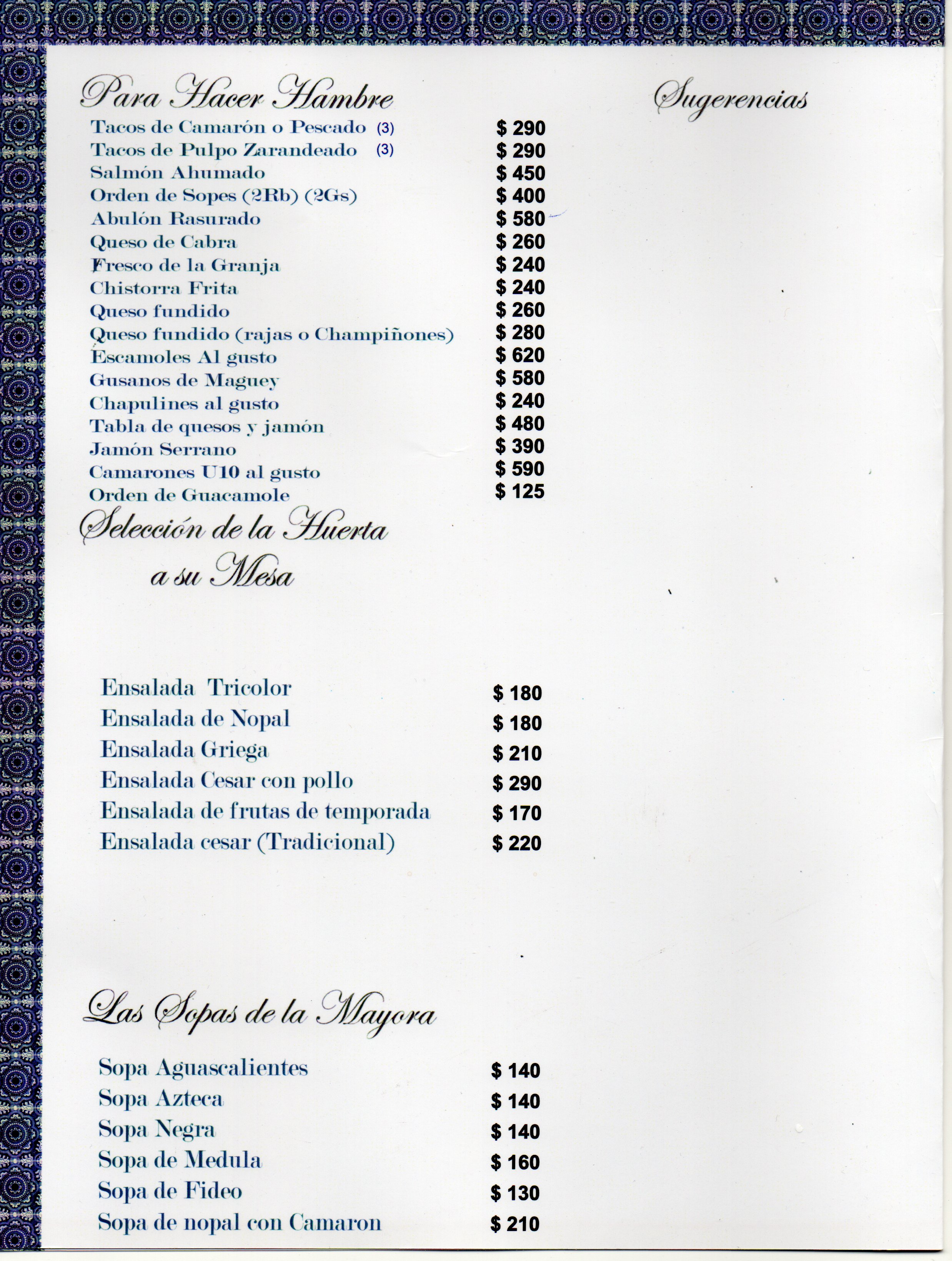 Página 2 del Menú de Comidas